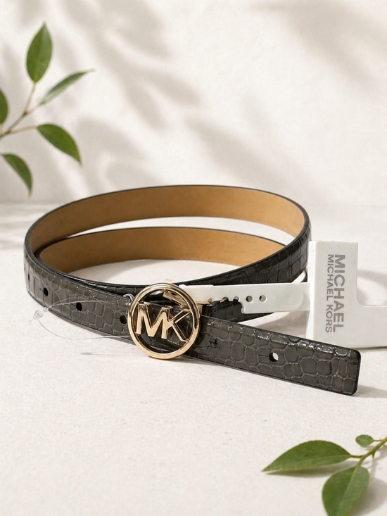 Michael Kors Slim Belt Gray Faux Croc Patent Leather MK Logo XL 43.5” NWT main image 5
